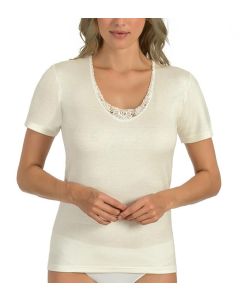 Entex onderblouse korte mouw  wit, 10% wol (met kant)