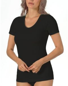 Entex onderblouse korte mouw zwart, 10% wol zonder kant