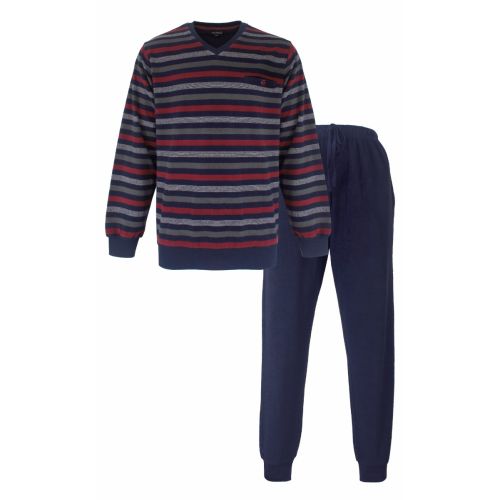 PHPYH25006A Paul Hopkins badstof h-pyjama V-hals Navy Stripe